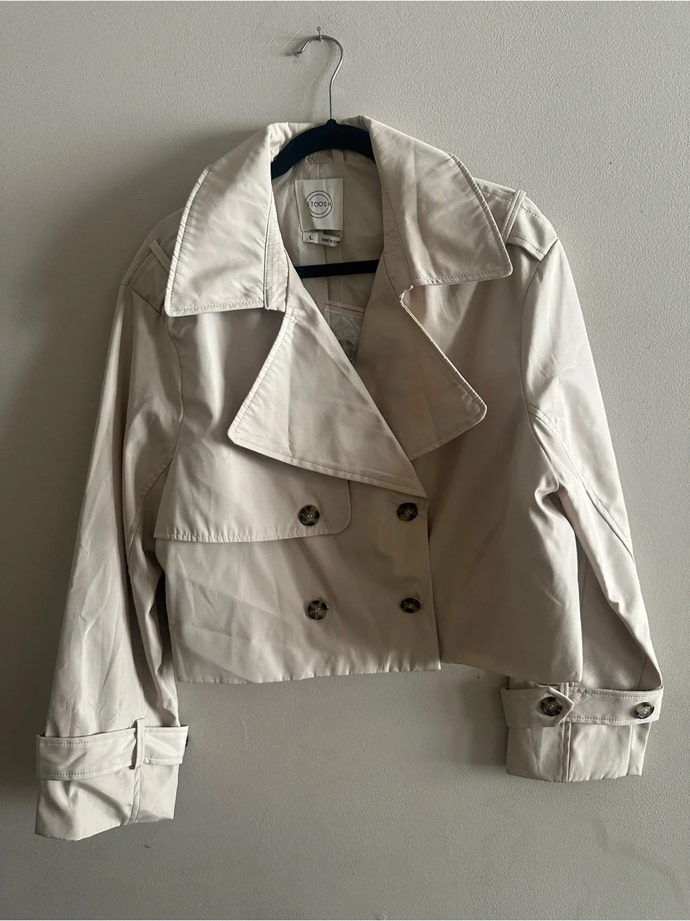 Stoosh Cropped Trench Coat in Light Beige
